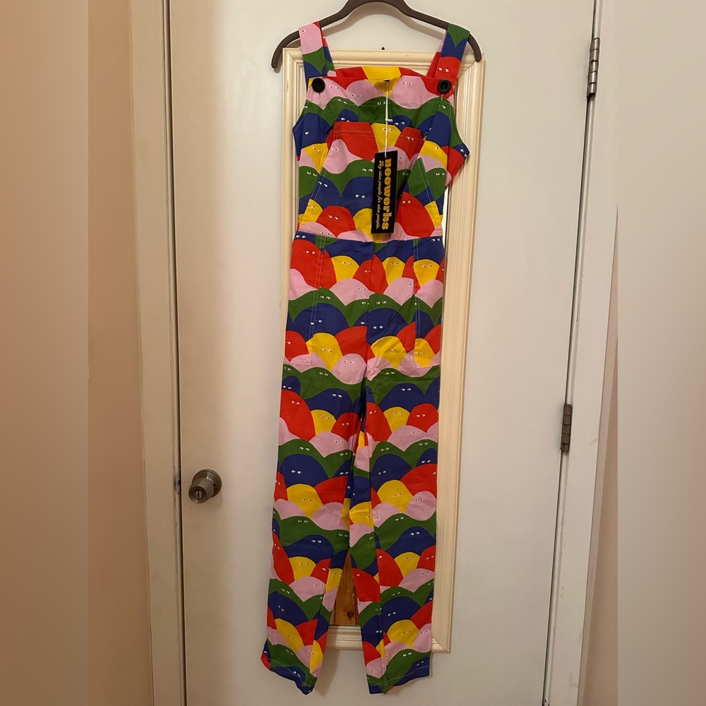 Nooworks rare Rainbow Lumps classic overalls, medium, NWT